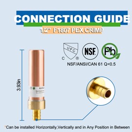 AquaNeurk 2Pcs Copper Straight Water Hammer Arrestor, 1/2 Inch Pex Crimp Straight Hammer Arrestor For Potable Water Plumbing Application, F1807 Connection