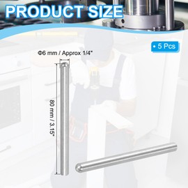 PATIKIL 304 Stainless Steel Dowel Pins 6x80 mm (5/16" Dia), 5 Pcs Round Head Flat Chamfered End Metal Dowel Pins Bunk Bed Pegs for Support Shelves Furniture Device