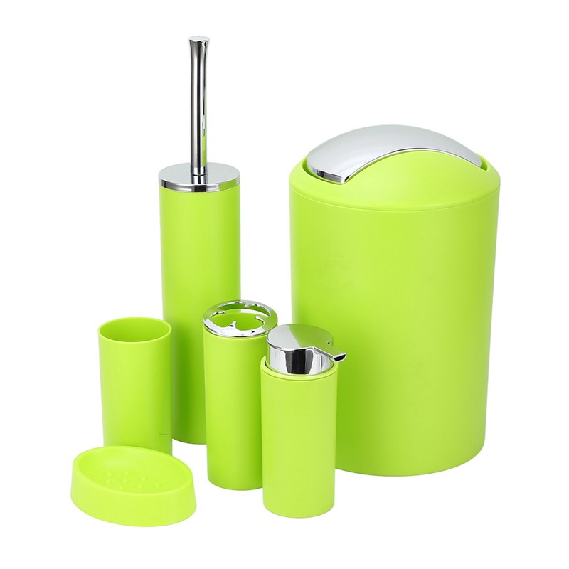 6Pcs Bathroom Accessory Set Bin Soap Dish Dispenser Tumbler Toothbrush