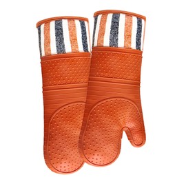 RED LMLDETA Heat Resistant 550 Degree Oven mitt, Silicone Oven Hot Mitts - 1 Pair, Extra Long Professional Baking Oven Gloves - Food Safe,Pot Holders Cooking,Grilling,Kitchen (Tangerine Mittens)