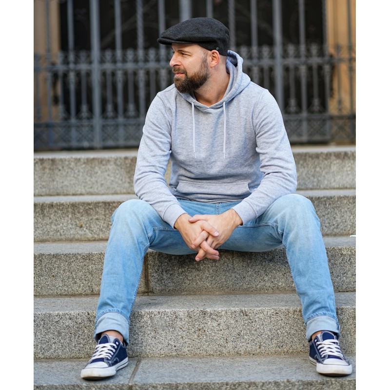WEROR WEROR-380.1 Men's Flat Cap Peaked Cap Herringbone, charcoal