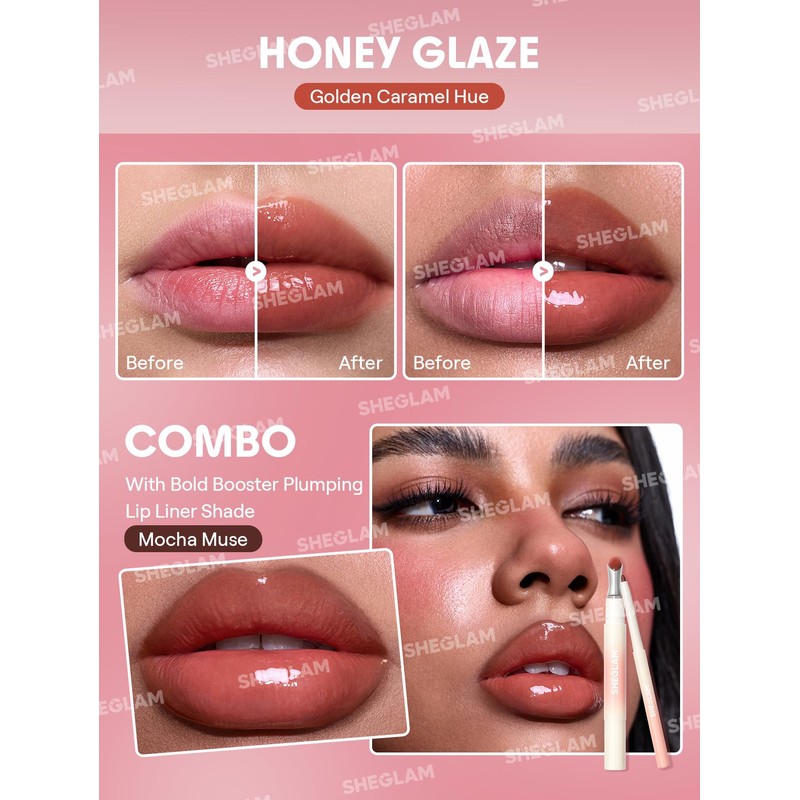 SHEGLAM Hydrating Lip Gloss Cruelty-Free Plumping Peptides-Honey Glaze
