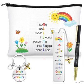 Xuniea Geschenkset für Lehrer inklusive Kosmetiktasche Lesezeichen Danke für Lehrer Feder Schlüsselanhänger Personalisiertes Lehrergeschenk Zurück zur Schule