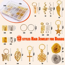 SVNMU 230 Pcs Hair Jewelry for Braids Dreadlock Locs Gold and Silver Metal Hair Clips Accessories for Women,Adjustable Hair Cuff Shells Butterfly Star Snowflake Charms Decoration