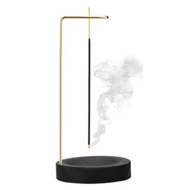 2-in-1 Incense Holder Incense Burner Handmade Wood Base Incense Bowl Backflow Incense Burner Set for Home Office Decor Yoga Meditation (Black)