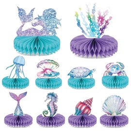Pack of 10 Mermaid Birthday Decoration, Mermaid Table Decoration for Children's Birthday, Imaginative Mermaid Party Decoration with Honeycomb Motifs, Stable Decoration for Children's Parties