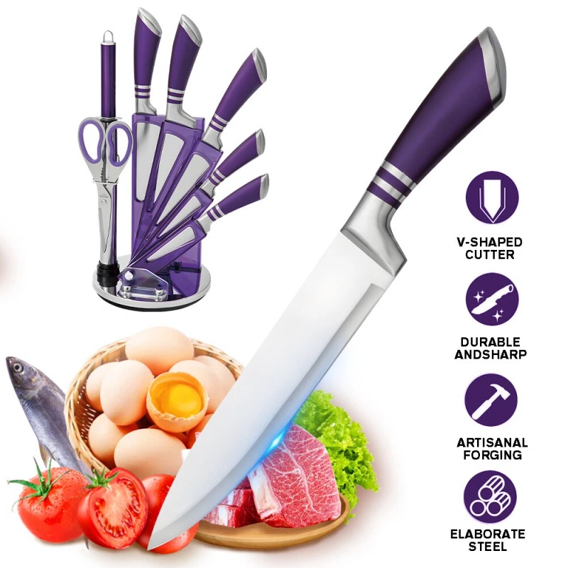Unbranded 9 Piece Stainless Steel Kitchen Knife Block Set Chef