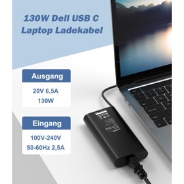 130W Dell Laptop Ladekabel USB C Netzteil für Dell XPS 15 17 9510 9520 9575 9500 9700 Precision 5530 2in1 5550 5560 5570 5750 3560 Latitude 7410 7310 9410 9510 5420 5520 Type C Ladegerät AC Adapter