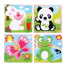 Juguete Didáctico Rompecabezas Infantil de Madera de 16 Piezas para Niños Preescolar | Regalo Cumpleaños Fiesta Día del Niño | Set con 4 Piezas (Animales 2)
