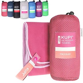 kupi Microfibre Towels in S, M, L, XL, XXL Travel Towel, Slightly Absorbent, Microfibre Towel Set, Sports Towel, Fitness, Sauna Bath Towel, Beach Towel (Pink-Fuchsia, Set: 140 x 70 cm + 80 x 40 cm +
