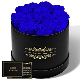 12 Flower Forever in Elegant Box, 100% Preserved Real Rose Last Up to 3 Years, Eternal Rose Preserved Flowers for Delivery Prime Valentines Mothers Anniversary Day Birthday Gifts for Women Wife (Blue)