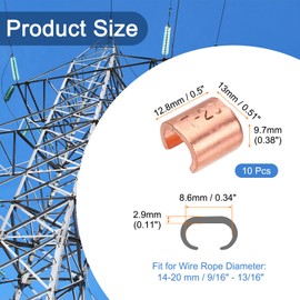 sourcing map U-Shaped Copper Crimping Terminal Connector 9/16" - 13/16"(14-20mm) Wire Ferrules for 6 7 8 Awg Gauge, Solid or Twisted Wire Cable Rope Cable, Pack of 10