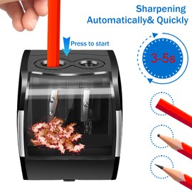 Esvyit Elektrischer Anspitzer mit Behälter USB 2 Größen 6-12mm, Elektrischer Spitzer mit Dose, 4 Klingen, Bleistiftspitzer Elektrisch Kinder für Dicke und Dünne Stifte Rund Dreikant Bleistifte Buntstifte