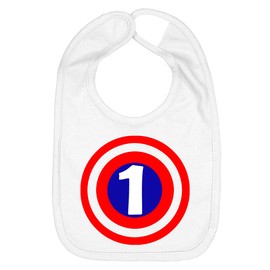 Aiden's Corner Handmade Baby Boy Girl Super Hero 1st Birthday Bibs - First Birthday 1 Shield (White)