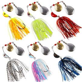 Spinnerbait Fishing Lures Kit Set, 6pcs Bass Fishing Buzzbait Multicolor Bass Trout Salmon Metal Spinner Baits Swim Jigs Freshwater Saltwater Fishing