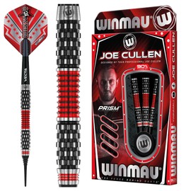 WINMAU Joe Cullen Rockstar Series RS 1.0 18 Gram Barrel / 20 Gram Full Weight Professional Tungsten Softip Darts Set with Flights and Shafts (stems)