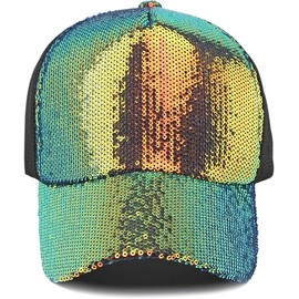 Mesh Baseball Cap for Women Sequin Summer Hats Breathable Running Hats Outdoor Sports Hat (AU, Alpha, One Size, Colorful Sequins)