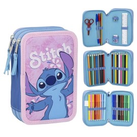 CERDÁ LIFE'S LITTLE MOMENTS Stitch School Pencil Case for Children Pink Zip 12.5 x 6.5 x 19.5 cm Triple Compartment Includes Accessories Original Product Designed in Spain Pink Pencil Case, pink,