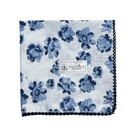 Pemilosci Large Cotton Bandana Headband, Head Wrap, Protective Coverage, Hair Neck Scarf for Women 28 x 28 inch (S46-Blue Flower