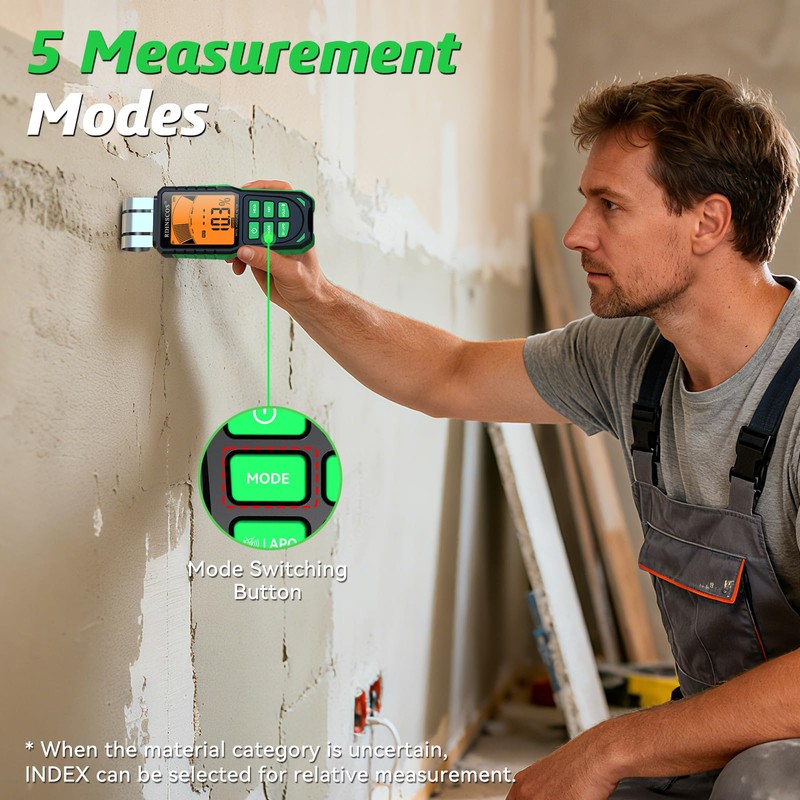 RDINSCOS Pinless Moisture Meter for Wood, Cement, Floors, Drywall, Concrete