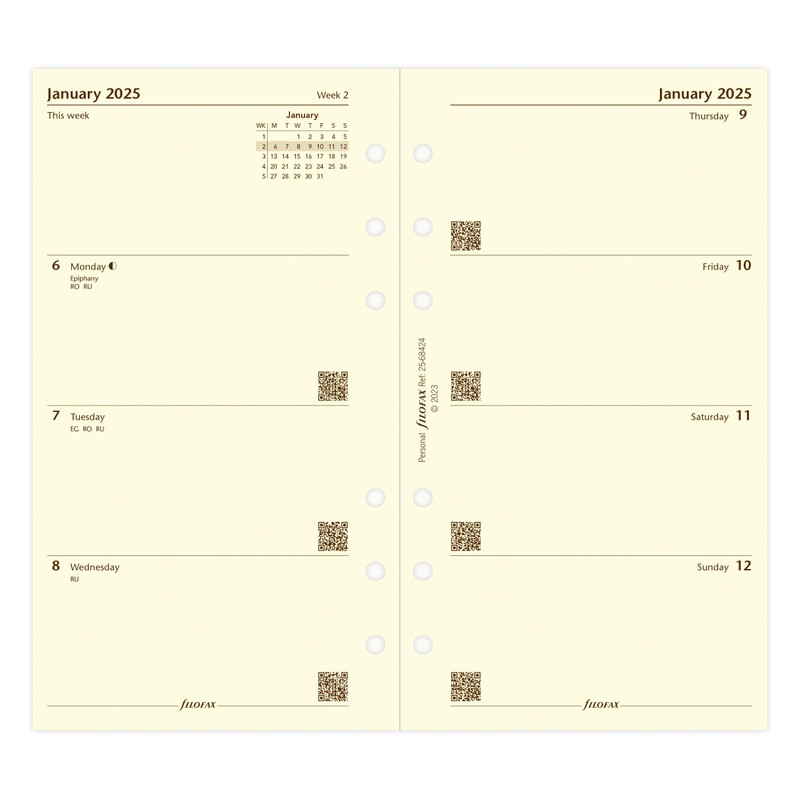 Personal Week on two pages cotton cream English 2025