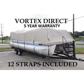 Vortex Brand NEWBEIGE/TAN 22' Ultra 3 Pontoon Boat Cover, HAS Elastic and Straps FITS 20'1" to 21' to 22' FT Long Deck Area, UP to 102" Beam 1 to 4 Business Day DELIVERY