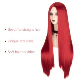 Miss U Hair 5pcs Long Straight Red Wig 36Inch Women Center Part Cosplay Halloween Wig with Choker Earrings