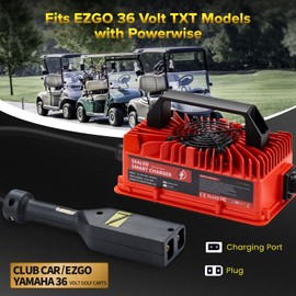 36 V Golf Cart Battery Charger for EZGO TXT Golf Carts with D-Style Plug - 36V 18A Lead-Acid Battery Charger with Cooling Fan IP67 Waterproof