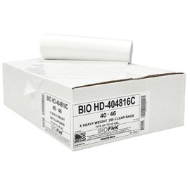 Aluf Plastics 45 Gallon Clear Trash Bags (250 Count) With BioFlex Technology - 40" x 48" - 16 Micron Equivalent High Density Garbage Bags