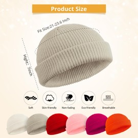 SATINIOR Trawler Beanie Watch Hat Roll-up Edge Skullcap Fisherman Beanie for Men Women Beige