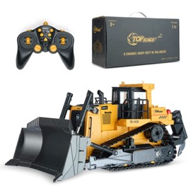 Top Race RC Bulldozer Toys for Boys - Remote Control Construction Vehicle with Metal Shovel - Heavy-Duty Front Loader - 5 Channel Remote Control Backhoe - RC Bulldozer for Adults and Kids