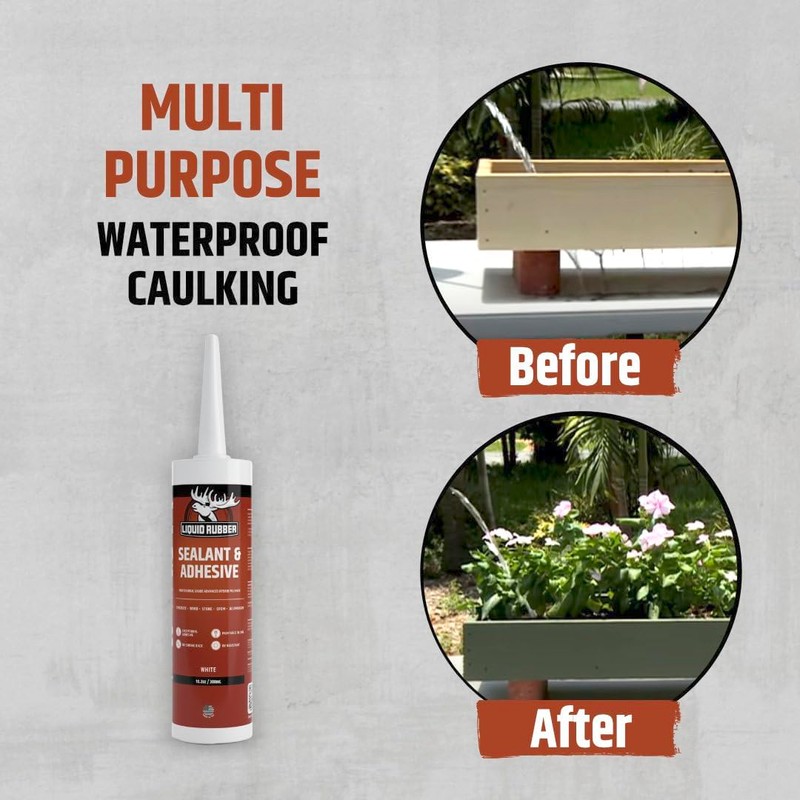 Liquid Rubber Caulk - Hybrid Adhesive and Protective Sealant, White,