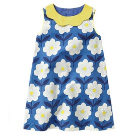 HILEELANG Kids Girls Cotton Dress Sleeveless Casual Summer Sundress Flower Printed Jumper Skirt Dresses 3T