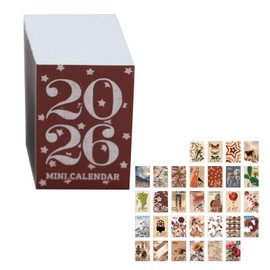PAVIKE 2026 Mini Calendar, Manual Calendar, Desktop Calendar, Mini 1.4 x 2.0 inches (35 x 51 mm), Small, Removable Daily Calendar, Schedule, Retro Stamps, Daily Different Designs, School Entrance Gift