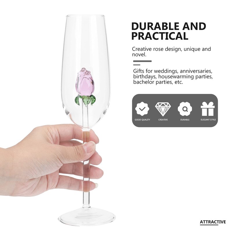 STOBAZA Rose Wine Glass with Rose Inside Wine Goblet Cocktail