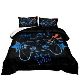 Z.Jian HOME Gaming Comforter Set for Kids, All Season Down Alternative Comforter, Game Controller Bedding for Boys (Comforter-Game21, Queen)