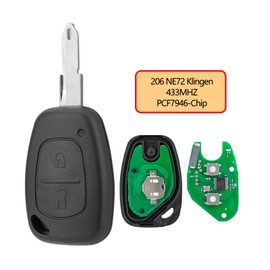 2 Button Car Key for Renault Trafic 2 Vivaro Movano Kangoo 2002-2009 Key 433MHz PCF7946 Chip 206 (NE72) Blade with Screwdriver and Key Ring