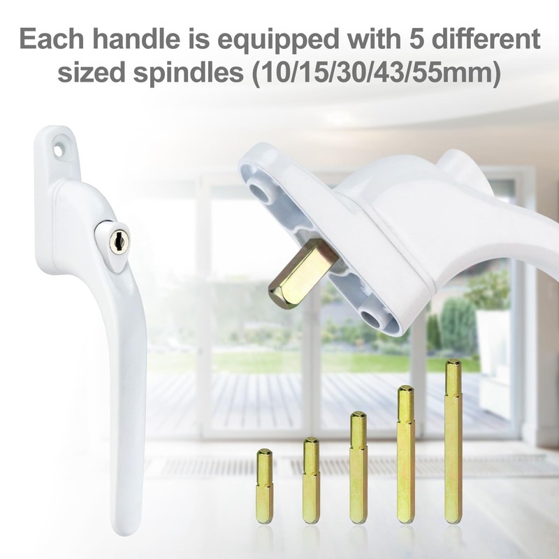 2Pcs Window Handles with Multi-Spindle, Window Locks Kit Double Glazing
