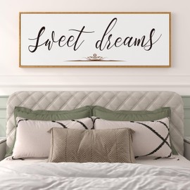 PEONIA 41" x 15" Sweet Dreams Above The Bed Wall Decor - Aesthetic And Minimalist Sweet Dreams Large Above Bed For Bedroom Wall Art Decor Canvas Signs With Soft Colors, Delicate Details (Wood)