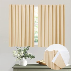 Muamar No Drill Blackout Curtain, Easy Install Window Curtain Panels, Portable Bedroom Curtains 2 Panel Sets, Light Blocking Shades for Window (Beige, 29" W x 30" L)