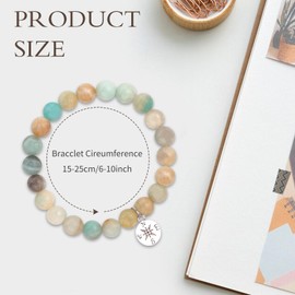 Anxiety Bracelet, Natural Stone Healing Bracelet for Women, Elastic Beads Bracelet Gemstone Zebra Anxiety Crystals Bracelet with Compass Card, Bead Bracelets Healing Anxiety Bracelet for Girl Women