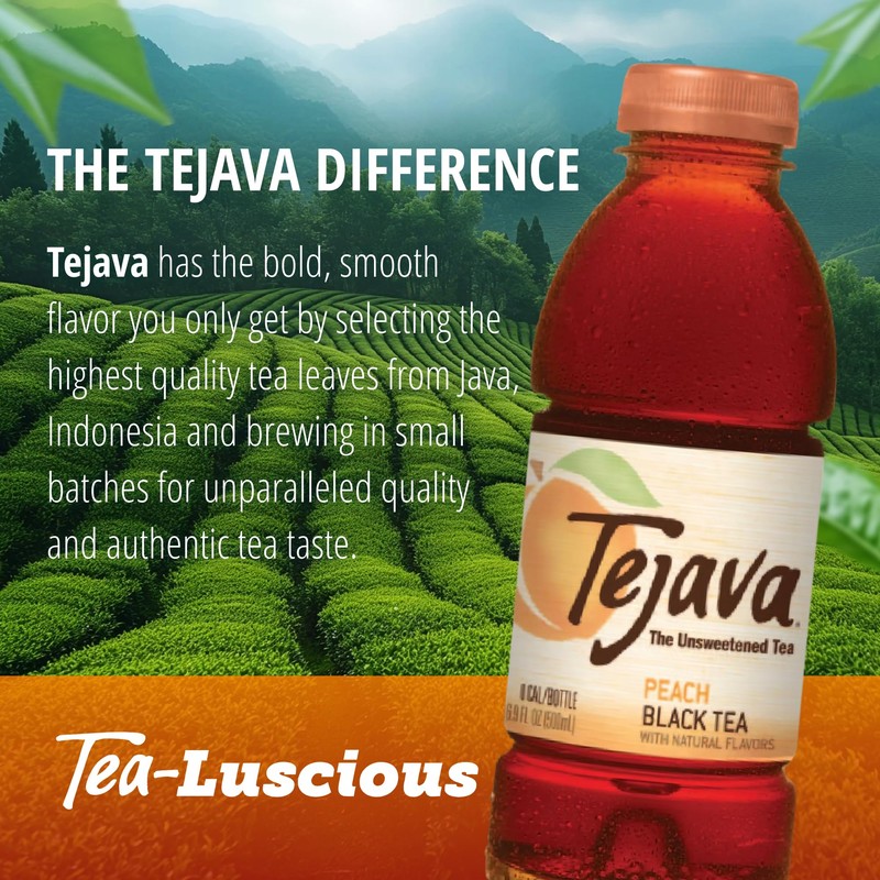 Tejava Peach Black Tea, 6 Pack 16.9 oz PET, Unsweetened,
