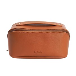 UA-GLOY Makeup Bag, Small Cosmetic Bag for Women, Potable Travel Toiletry Bag with Waterproof, PU Leather Hanging Multi-Funtional Makeup Bag (Brown)