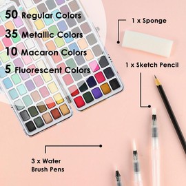 Grabie Value Pack - Watercolor Set of 100 + 11 Pcs Miniature Brush Set