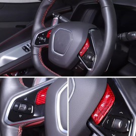carpart2021 Red Real Carbon Fiber Steering Wheel Button Trim cover For Corvette C8 20-25 US