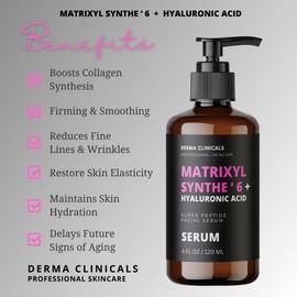 Derma Clinicals Matrixyl Synthe 6 + Hyaluronic Acid Serum,  Anti-Aging  Wrinkle SEREUM 4oz