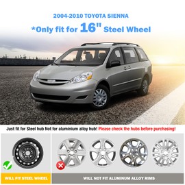 AUTOWIKI 16 inch Silver Hubcaps/Wheel Covers fits 2004 2005 2006 2007 2008 2009 2010 Toyota Sienna, 16 inch Hub Caps for 04-10 Sienna - (Set of 4) Wheel Rim Covers Replacement 42611-AE021 42621-AE031
