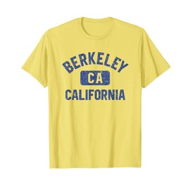 Berkeley California Gym Style Yellow w Distress Blue Print T-Shirt