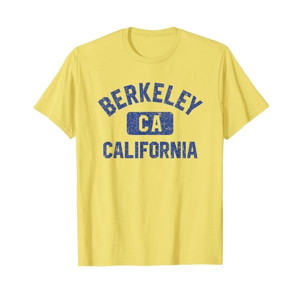 Berkeley California Gym Style Yellow w Distress Blue Print T-Shirt