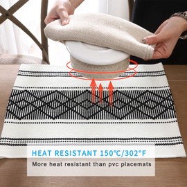 LUFEIJIASHI Elegant Thick placemats for Dining Table Decor Farmhouse Heat Resistant Table Place mats Set of 6 Quality Woven Cloth Placemats Washable Dinner mats (Black, 6)